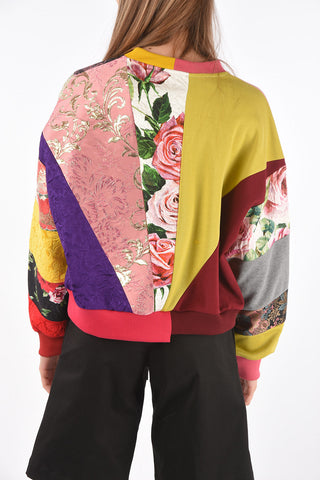 Crew Neck Patchwork Design Sweatshirt