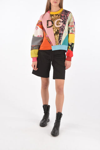 Crew Neck Patchwork Design Sweatshirt