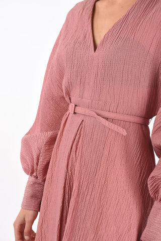 V Neck Jacquard Fabric Dress with Belt