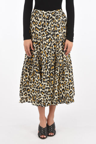 Leopard Patterned Midi Skirt with Snap Buttons