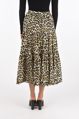 Leopard Patterned Midi Skirt with Snap Buttons