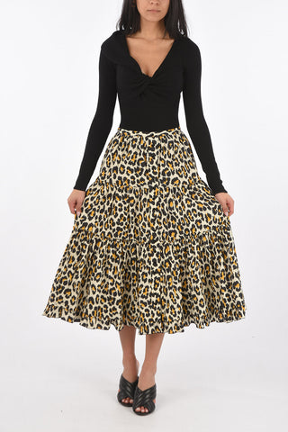 Leopard Patterned Midi Skirt with Snap Buttons