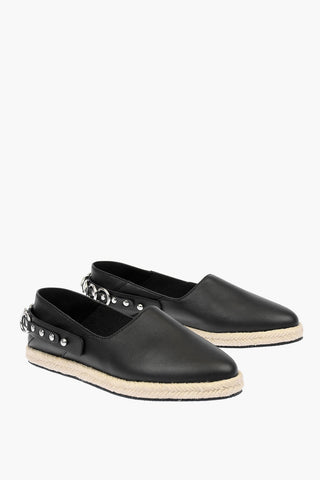 leather S-LIMA  espadrillas with chain details and rafia sole