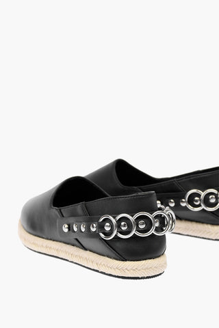 leather S-LIMA  espadrillas with chain details and rafia sole