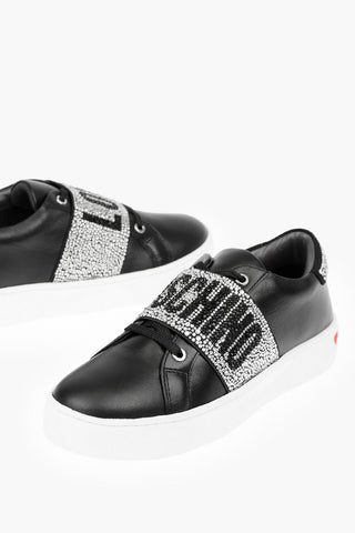LOVE Sneakers basse in Pelle con Logo in Strass