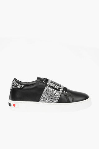 LOVE Sneakers basse in Pelle con Logo in Strass