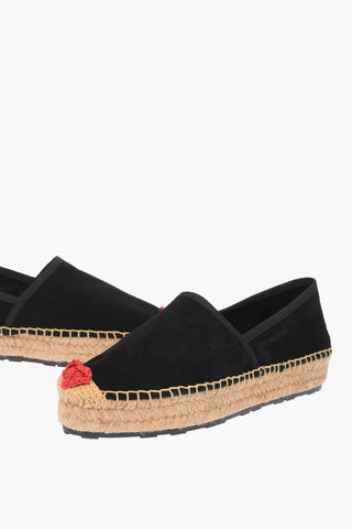 LOVE Suede Leather Platform Espadrilles with Heart Embroidery 4cm