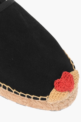 LOVE Suede Leather Platform Espadrilles with Heart Embroidery 4cm