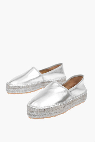 LOVE Laminated Leather Platform Espadrilles with Engraved Logo 4cm