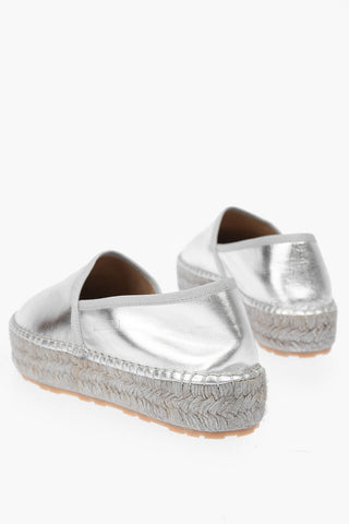 LOVE Laminated Leather Platform Espadrilles with Engraved Logo 4cm