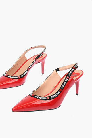LOVE Pumps Slingback in Pelle Verniciata con Stampa Logo  7cm