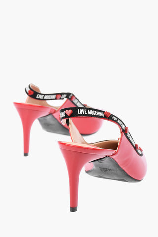 LOVE Pumps Slingback in Pelle Verniciata con Stampa Logo  7cm