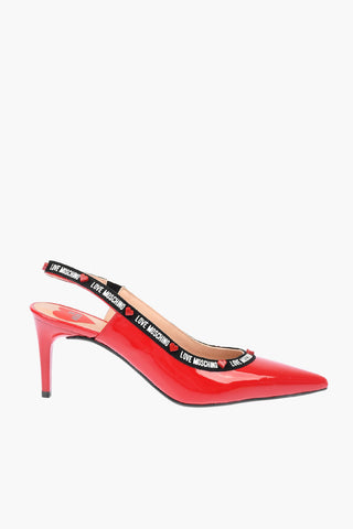 LOVE Pumps Slingback in Pelle Verniciata con Stampa Logo  7cm