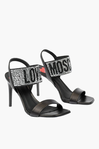 LOVE Nappa Leather Stiletto Heeled Sandals with Rhinestoned Logo 9,5cm