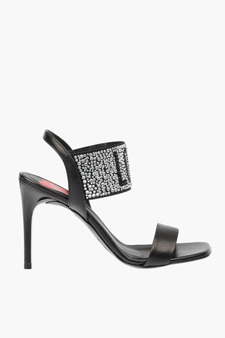 LOVE Nappa Leather Stiletto Heeled Sandals with Rhinestoned Logo 9,5cm