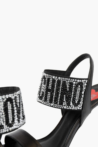 LOVE Nappa Leather Stiletto Heeled Sandals with Rhinestoned Logo 9,5cm