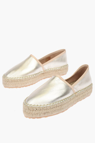 LOVE Espadrillas Platform in Pelle Laminata Platino con Logo Inciso 4cm