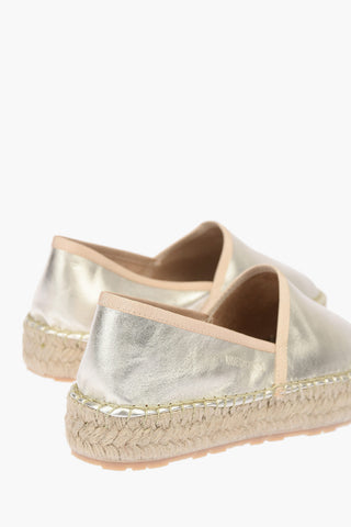 LOVE Espadrillas Platform in Pelle Laminata Platino con Logo Inciso 4cm