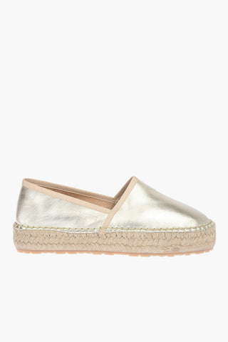 LOVE Espadrillas Platform in Pelle Laminata Platino con Logo Inciso 4cm