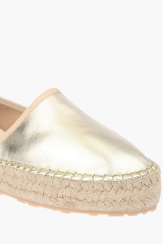 LOVE Espadrillas Platform in Pelle Laminata Platino con Logo Inciso 4cm