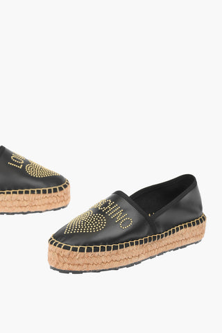 LOVE Leather Platform Espadrilles with Studded Logo 4 cm