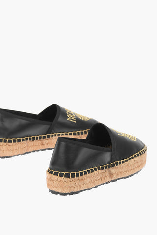 LOVE Leather Platform Espadrilles with Studded Logo 4 cm
