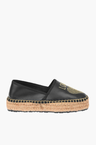 LOVE Leather Platform Espadrilles with Studded Logo 4 cm