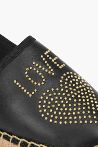 LOVE Leather Platform Espadrilles with Studded Logo 4 cm