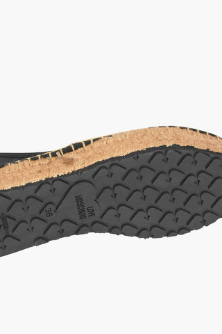 LOVE Leather Platform Espadrilles with Studded Logo 4 cm