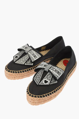 LOVE Canvas Platform Espadrilles with Strass Logo Bow 4cm