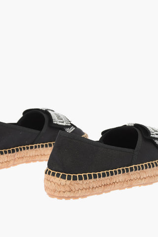 LOVE Canvas Platform Espadrilles with Strass Logo Bow 4cm