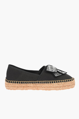 LOVE Canvas Platform Espadrilles with Strass Logo Bow 4cm