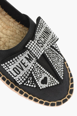 LOVE Canvas Platform Espadrilles with Strass Logo Bow 4cm