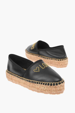 LOVE Nappa Leather Platform Espadrilles with Studded Logo 4cm