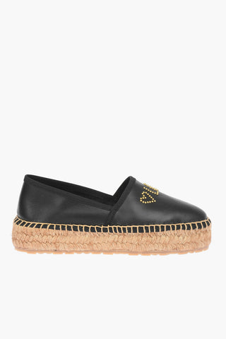 LOVE Nappa Leather Platform Espadrilles with Studded Logo 4cm