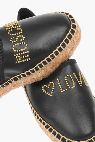 LOVE Nappa Leather Platform Espadrilles with Studded Logo 4cm