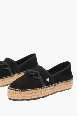 LOVE Suede Split Leather Platform Espadrilles with Hearts Chain 4cm