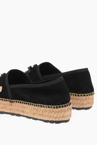 LOVE Suede Split Leather Platform Espadrilles with Hearts Chain 4cm