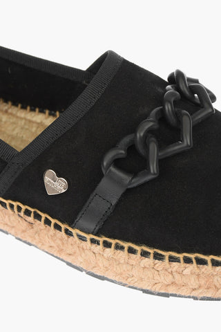 LOVE Suede Split Leather Platform Espadrilles with Hearts Chain 4cm
