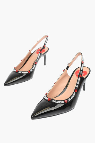 LOVE Patent Leather Slingback Pumps with Logo Print 7cm