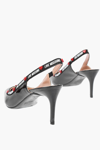 LOVE Patent Leather Slingback Pumps with Logo Print 7cm