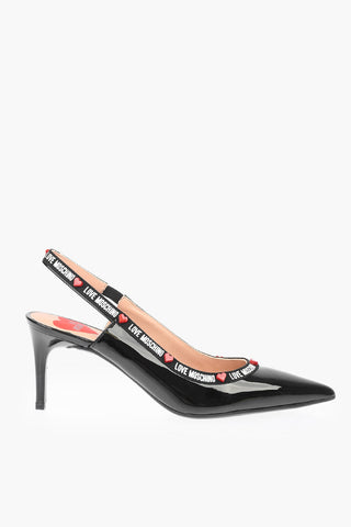 LOVE Patent Leather Slingback Pumps with Logo Print 7cm