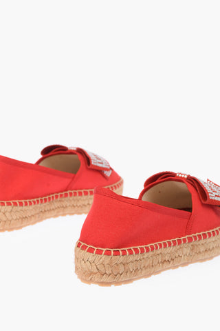 LOVE Canvas Platform Espadrilles with Strass Logo Bow 4cm