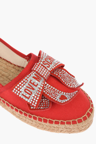LOVE Canvas Platform Espadrilles with Strass Logo Bow 4cm