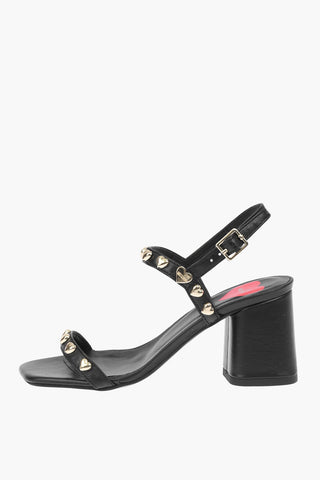 LOVE Leather Chunky Heeled Sandals with Heart Studs 7cm
