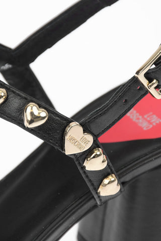 LOVE Leather Chunky Heeled Sandals with Heart Studs 7cm