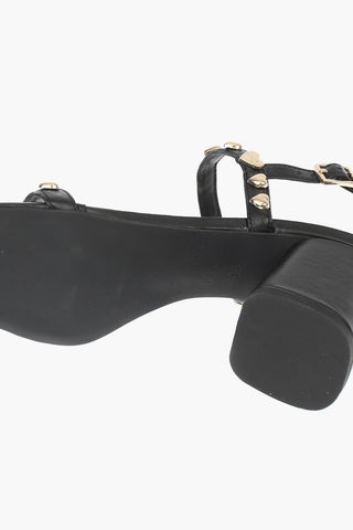LOVE Leather Chunky Heeled Sandals with Heart Studs 7cm