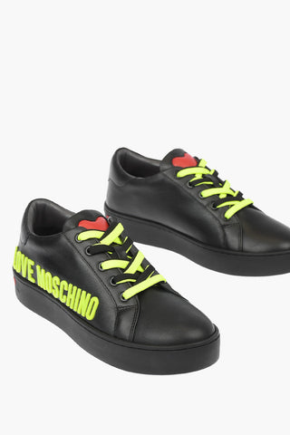LOVE Leather Low Top Sneakers with Fluo Logo