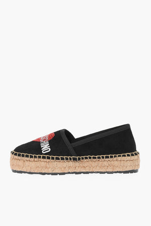 LOVE Espadrillas Platform in Crosta di Pelle Scamosciata con Logo in Strass 4cm