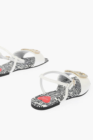 LOVE Patent Leather Flat Sandals with Logoed Jewel Detail